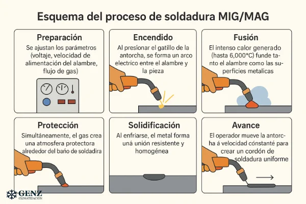 Esquema del proceso de soldadura MIG/MAG